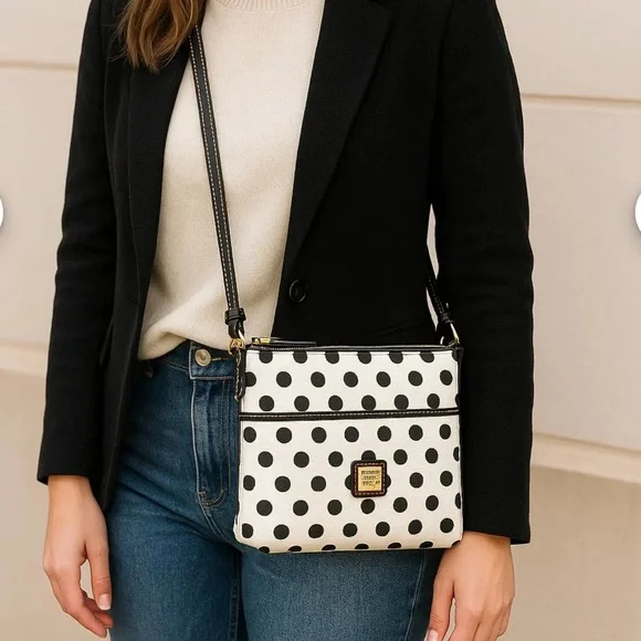 Dooney & Bourke Black and White Polka Dot Crossbody EUC - Picture 4 of 14